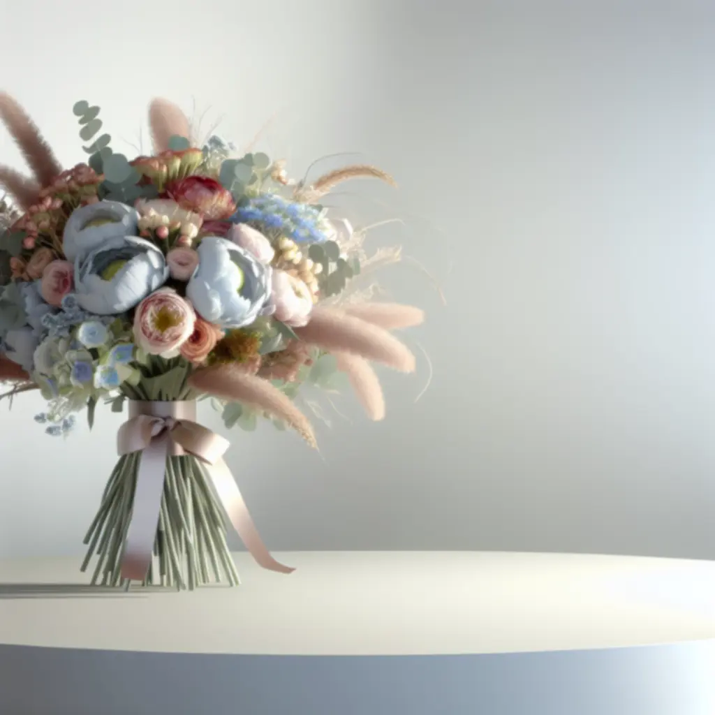 Elegáns, kézben kötött Flower Danube csokor természetes zöldekkel.