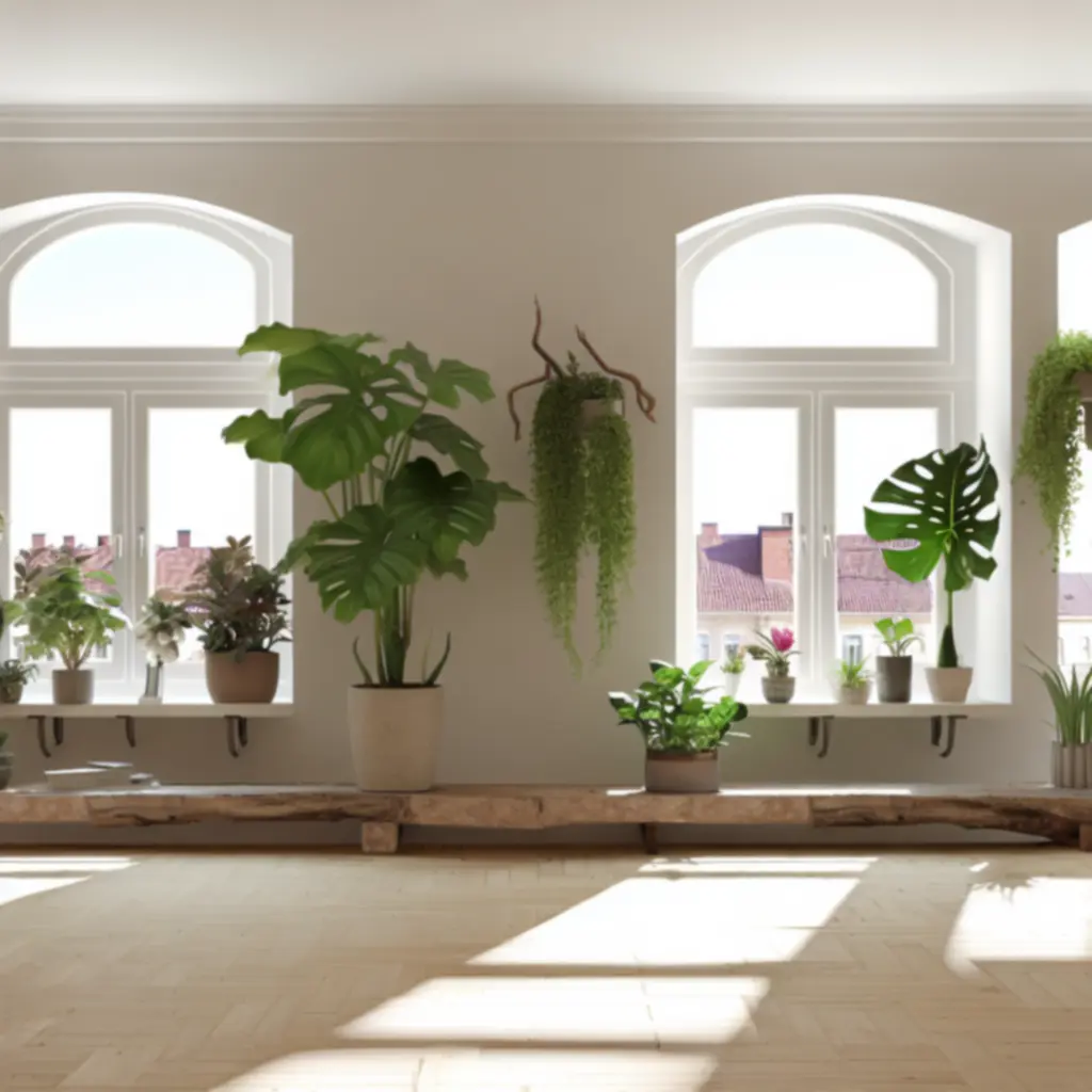 Légies, elegáns szobanövények kompozíciója természetes fényben